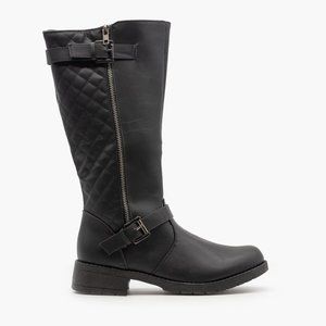 Forever Women Faux Leather Quilted Buckled Knee High Riding Boots -Black -Size 7